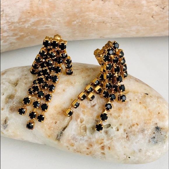 Vintage Waterfall Black Rhinestone Necklace Set 🖤 - Picture 16 of 17